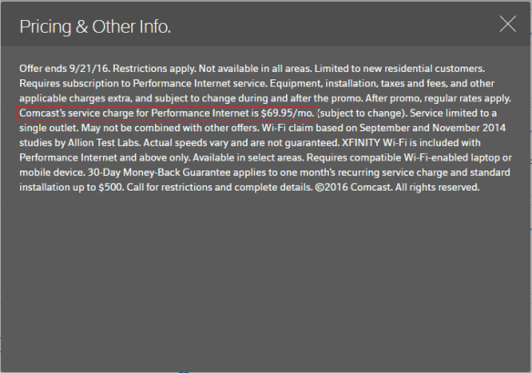 comcast internet Fine Print